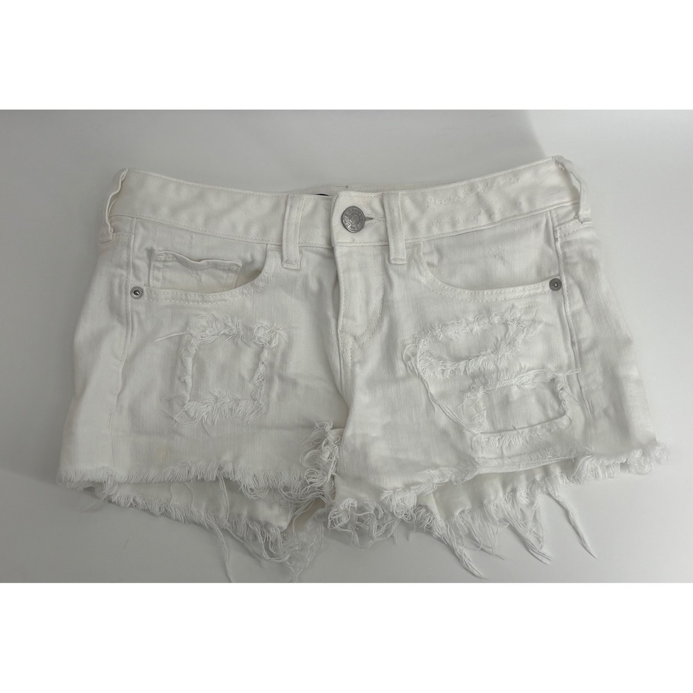 Express Jeans White Distressed Denim Shorts Y2K Vintage Low Rise Size‎ 0